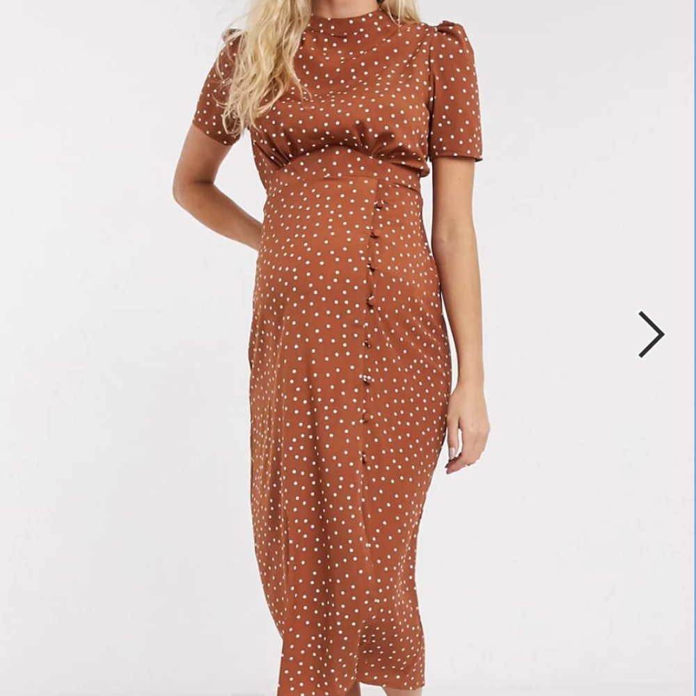 ASOS Maternity midi tea dress buttons polka dot